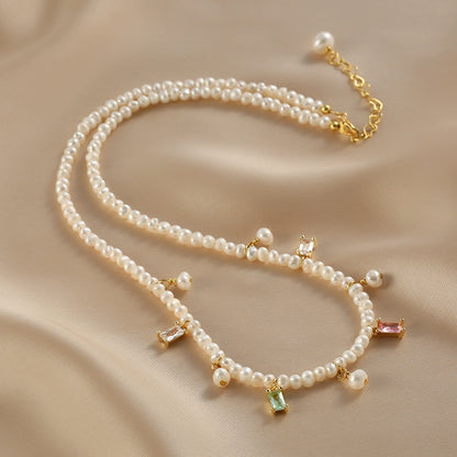Niche sweet natural pearl necklace female design sense fresh summer fringed small pearl colored crystal collarbone chain