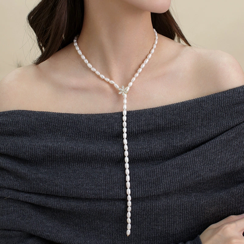 Natural Pearl Necklace Ladies French Delicate Snowflake Beads