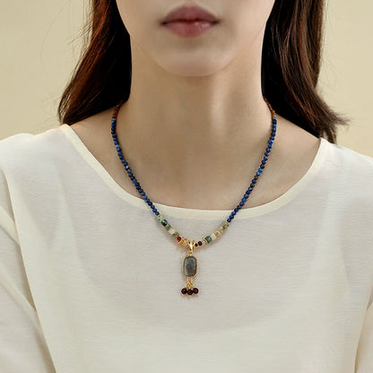 Dunhuang new Chinese lapis lazuli necklace women's design sense natural stone beaded ethnic style sweater chain