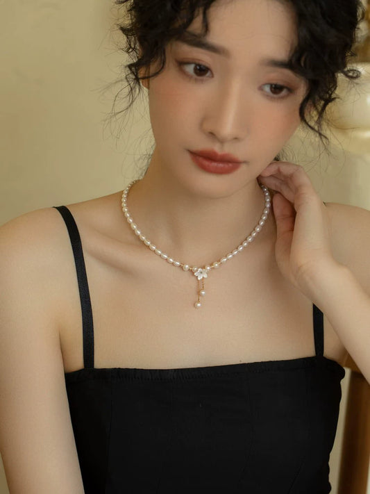 Pearl Flower Tassel Pendant Necklace Women's Chain Celebrity Accessories Tide