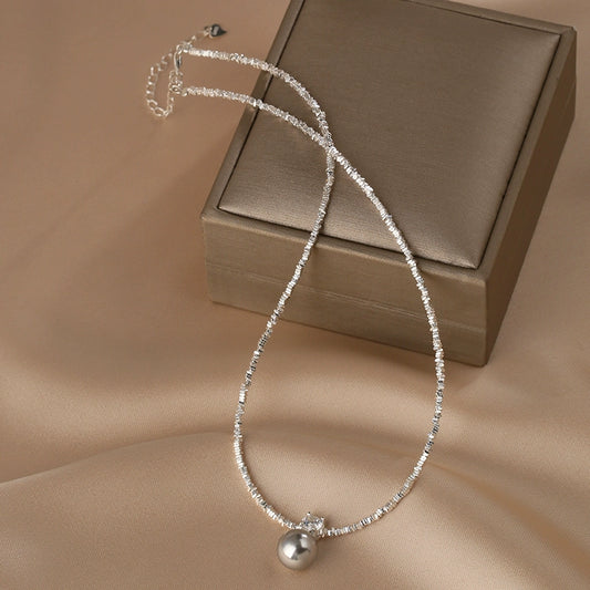 S925 Silver  Zhengyuan Single Pearl Pendant Necklace Ladies Exquisite Flash Diamond