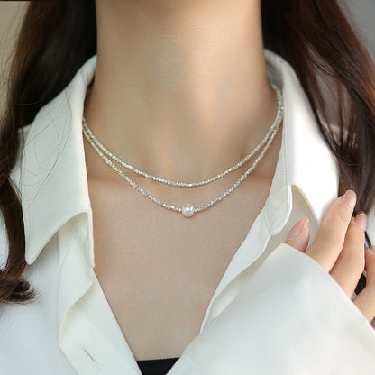 Broken Silver Pearl Necklace Women's Light Luxury Niche Delicate Clavicle Chain 925 Sterling Silver