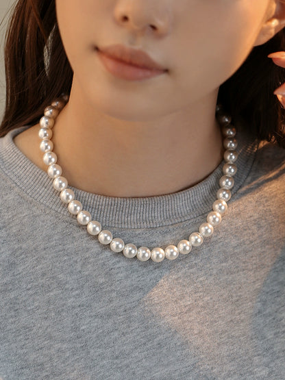 pearl necklace women's 10mm model 2025 new popular stacking wear