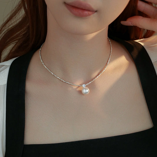 Pearl Necklace Ladies  Strong Light Crystal S925 Sterling Silver New