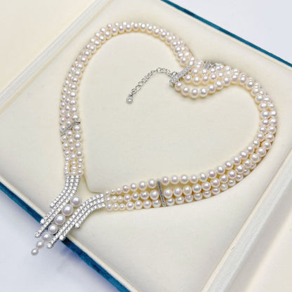 New, Multi-layer Freshwater Pearl Necklace, with A Dress, One-word Collar, One-piece Delivery.