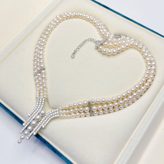 New, Multi-layer Freshwater Pearl Necklace, with A Dress, One-word Collar, One-piece Delivery.