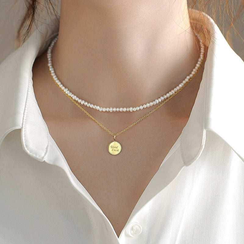 Natural freshwater pearl necklace Women's summer light luxury niche high-end double-layer stacked neck chain Xiaomi bead collarbone chain