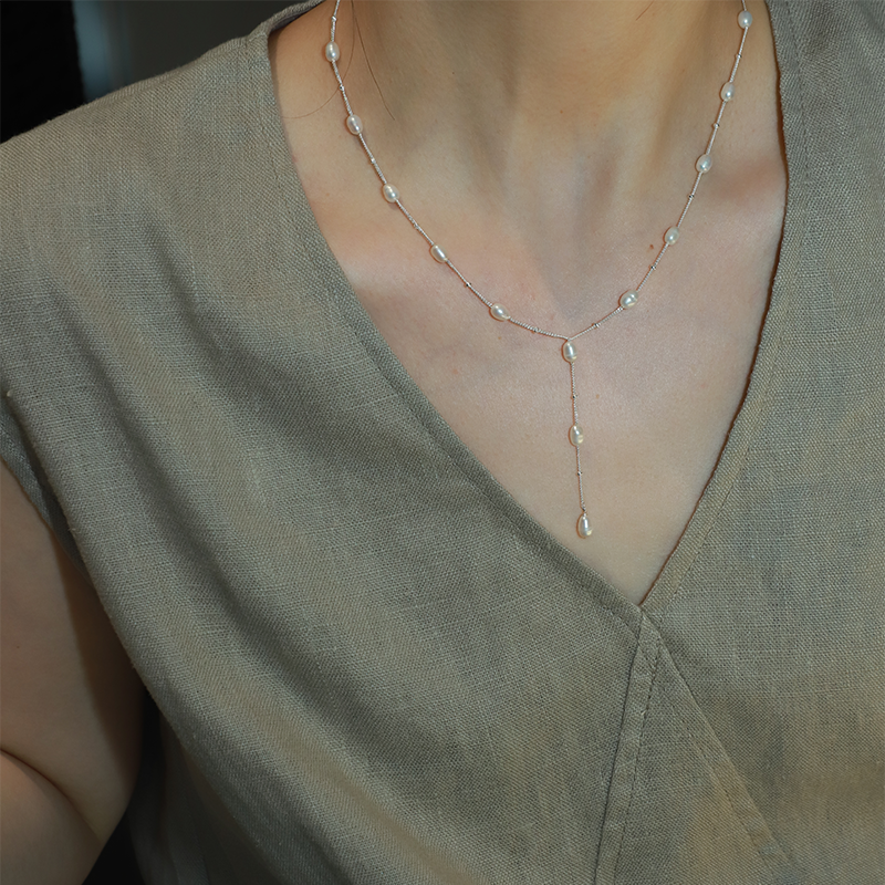 S925 sterling silver  pearl necklace femininity fashion  chain