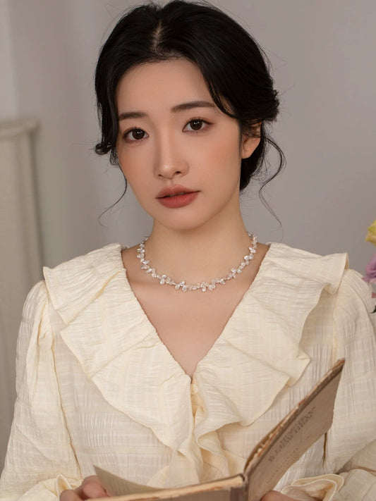 Natural Pearl Necklace Petal Baroque Design Chain Women's Jewelry Collar