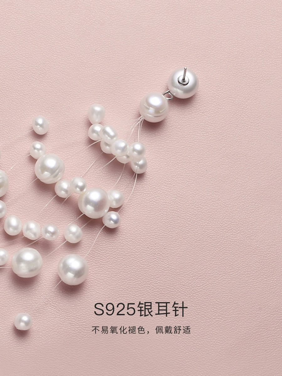 Gypsy Pearl Earrings Women's Natural Freshwater Long Exaggerated Earrings Bridal Wedding Necklace Set Combination