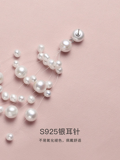 Gypsy Pearl Earrings Women's Natural Freshwater Long Exaggerated Earrings Bridal Wedding Necklace Set Combination