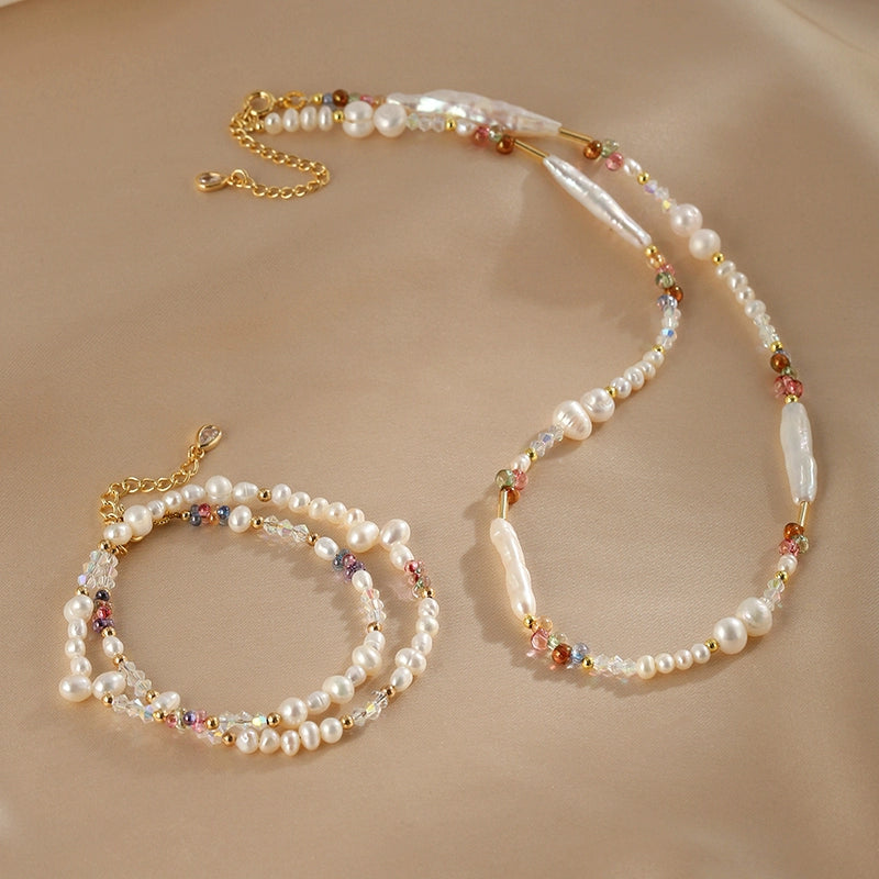 Natural Baroque Pearl Bracelet Necklace Set Colored Necklace