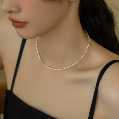 Small Pearl, Perfect Round Strong Gloss Baby Pearl Necklace 14K Gold Premium Chain for Girls