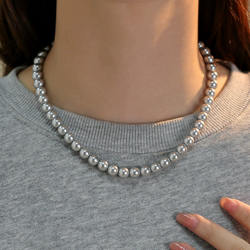 silver gray pearl necklace women's French retro premium autumn and winter sweater chain