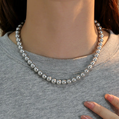 silver gray pearl necklace women's French retro premium autumn and winter sweater chain