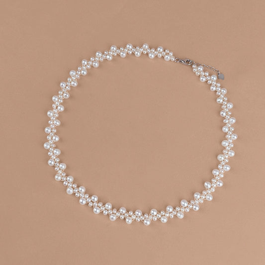 Natural freshwater pearl necklace woven choker chain handmade collarbone chain cute short URL XL030