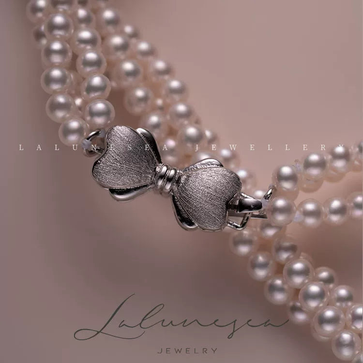 Pearl Necklace Baby Pearl Three Circles Twined Twist Chain Small Pearl Necklace 925 Silver