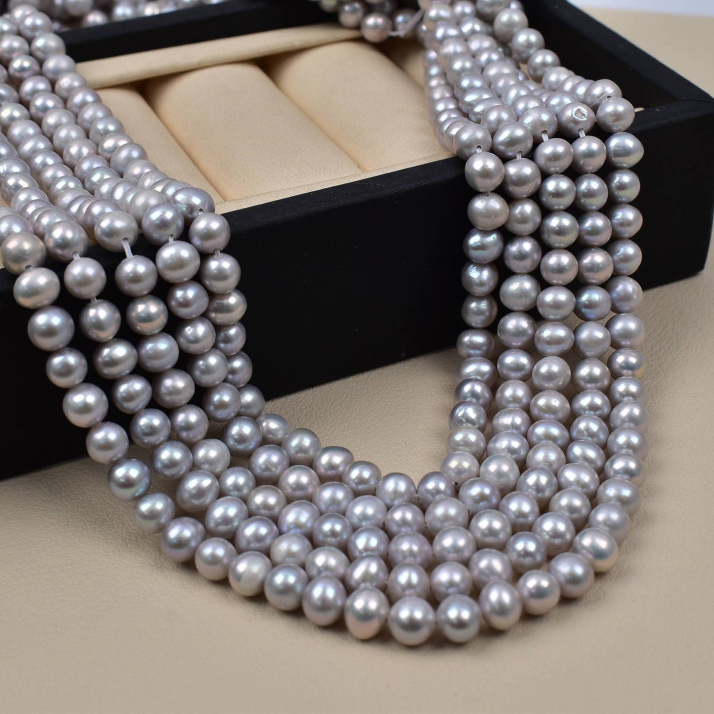 1151 5-6Mm grey natural freshwater pearl loose bead punch work in progress