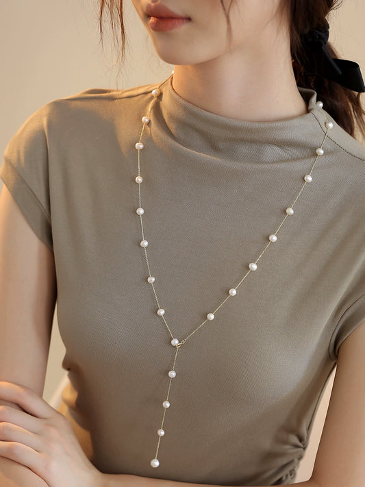 Natural Pearl Necklace Women's French Premium Gypsy Autumn and Winter Long Sweater Chain Stacked Wear Multi-Wear Chain