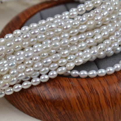 1062 3-4mm White Natural Freshwater Pearl Necklace Rice Beads Water Drops Beads Handmade DIY Loose Beads work in progress