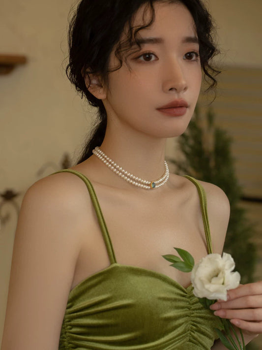 Freshwater Pearl Necklace Double Vintage Design Choker Chain Girl