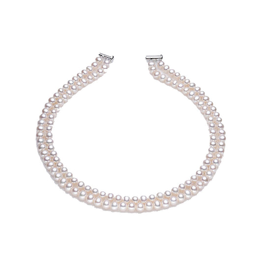 White Freshwater Pearl Necklace Bracelet Earrings Set with 925 Silver Accessories Double Row Pearl Jewelry Wholesale
