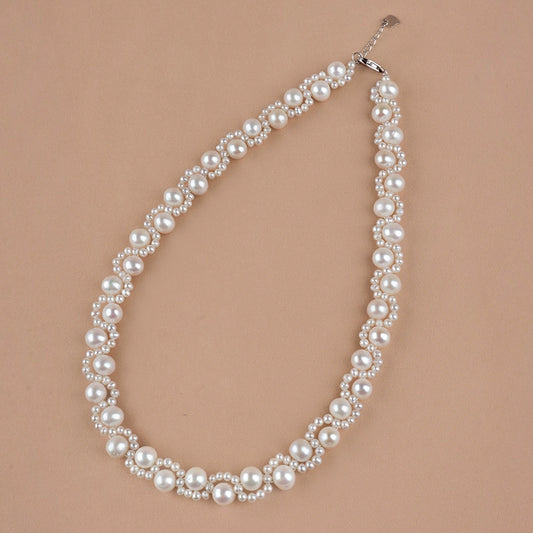 Natural freshwater pearl necklace round bead neck couplet hand-woven lace custom collarbone chain XL029