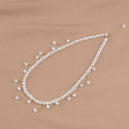 Gold Tassel Collarbone Chain Natural Freshwater Pearl Necklace ins Style Gold Wrapped Women's Collar XL043