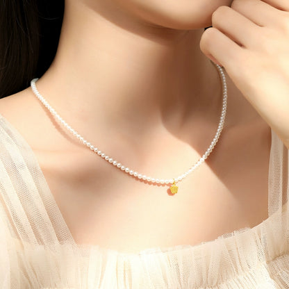 Pearl necklace women's daily gold pendant natural freshwater baby beads are round and thin