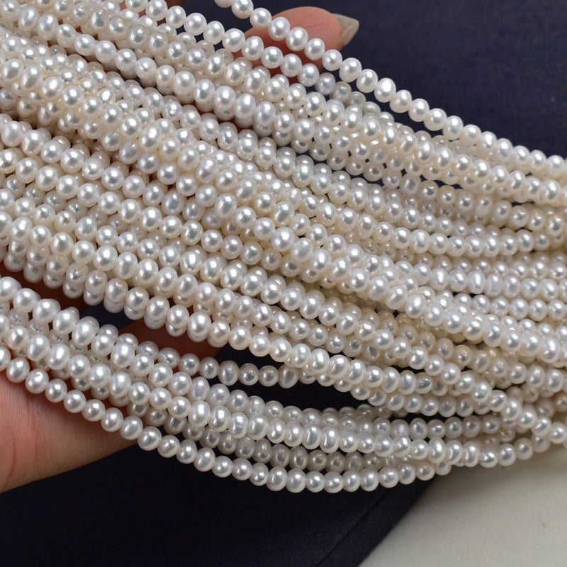 1118 natural freshwater pearl 3-4mm near round necklace work in progress DIY round pearl loose bead jewelry accessories wholesale