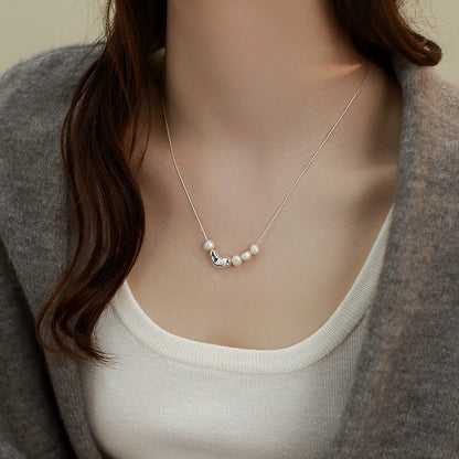 Natural Pearl Necklace Ladies S925 Silver Exquisite Sweet Love Pendant