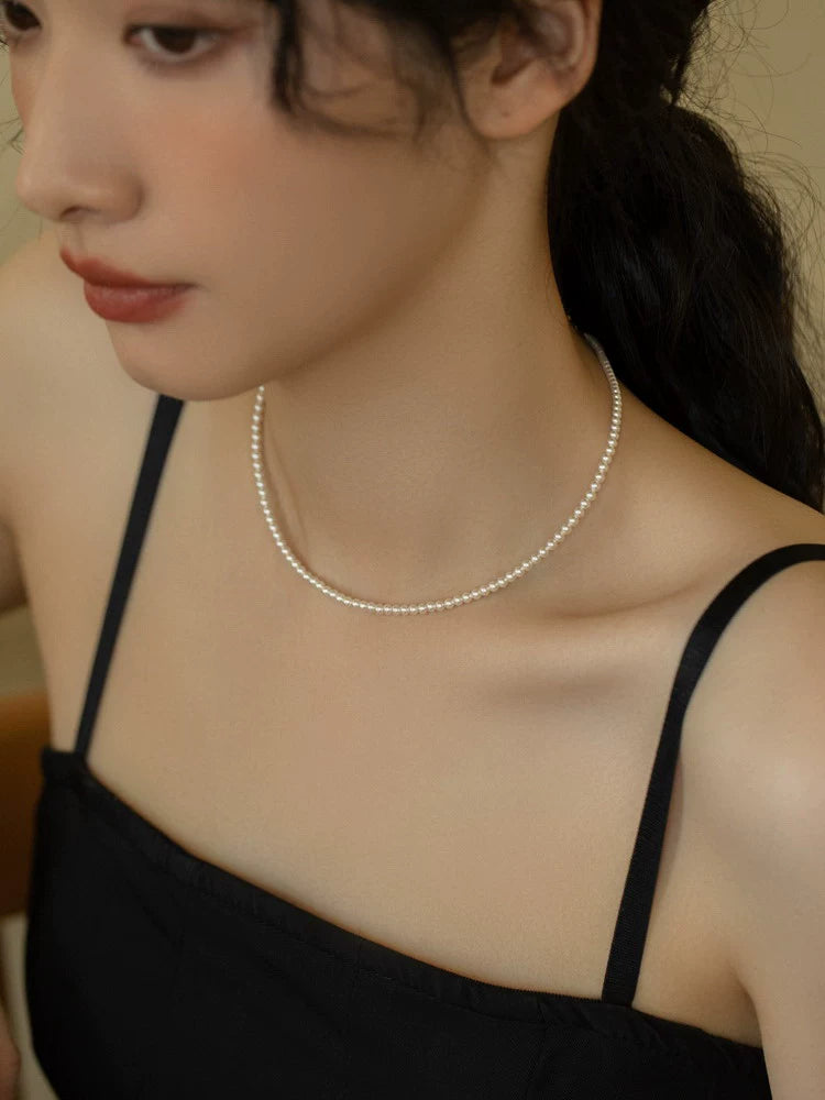 Small Pearl, Perfect Round Strong Gloss Baby Pearl Necklace 14K Gold Premium Chain for Girls