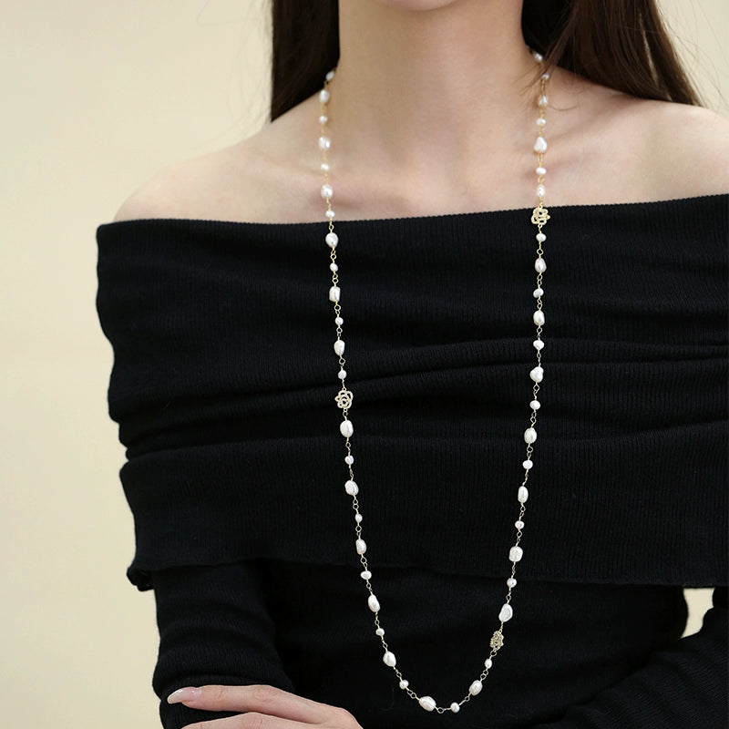 French natural baroque pearl necklace, women's rose long sweater chain, one wear more