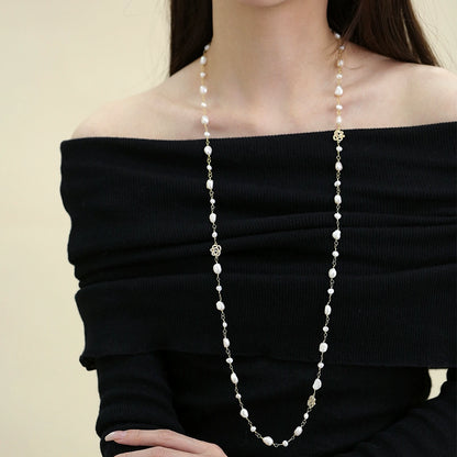 French natural baroque pearl necklace, women's rose long sweater chain, one wear more