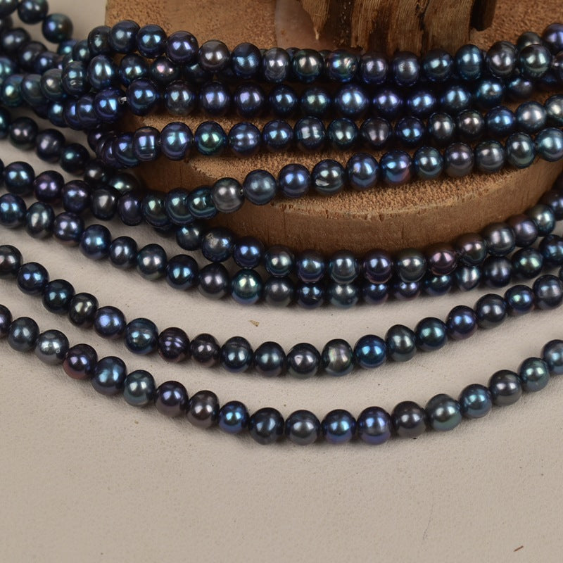 1163 5-6Mm Near Round Black Pearl Natural Freshwater Pearl Necklace work in progress