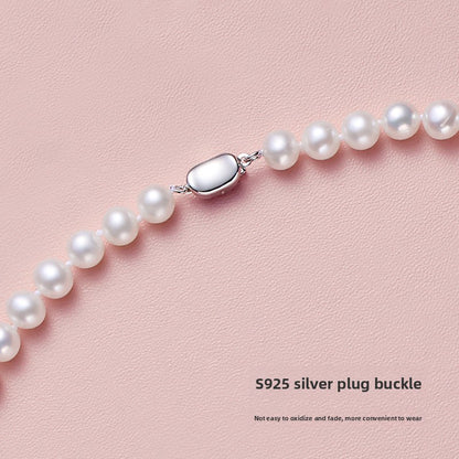 Pearl necklace women's natural freshwater real pearl string chain wind is round and strong light