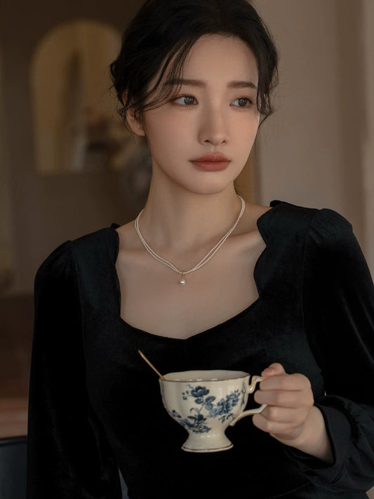 Double Applied Pearl Necklace Women's Autumn and Winter Chain