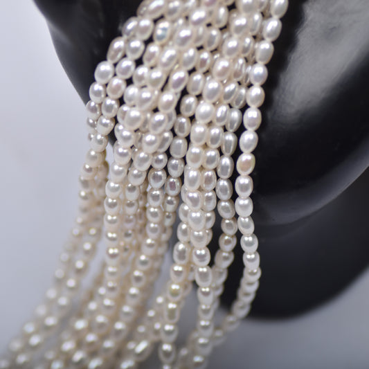 1045 3-4Mm Natural Freshwater Rice Pearl DIY Bracelet Necklace Beaded Jewelry Accessories