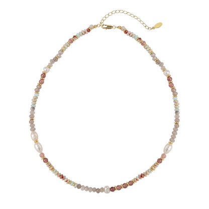 Dopamine Shoushan stone natural pearl necklace women's exquisite strawberry crystal splicing bead design sense