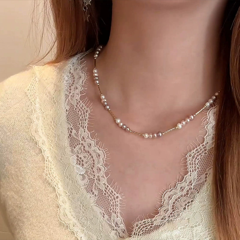 Natural Pearl Necklace Bracelet Set Delicate Pink Pearl Splicing Premium Bracelet