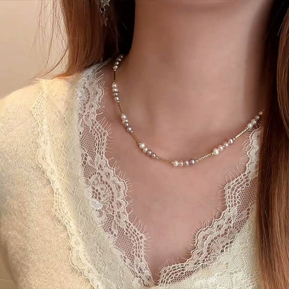 Natural Pearl Necklace Bracelet Set Delicate Pink Pearl Splicing Premium Bracelet