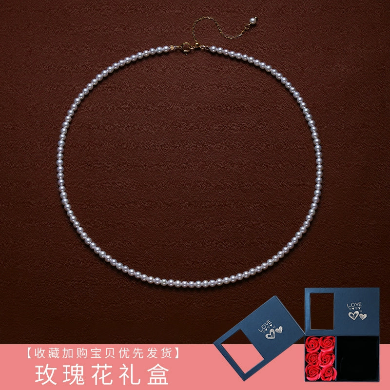 Necklace Ladies Positive Round Extremely Strong Light High-grade Natural Freshwater Baby Pearl Full Bead Chain