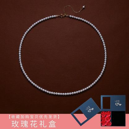 Necklace Ladies Positive Round Extremely Strong Light High-grade Natural Freshwater Baby Pearl Full Bead Chain