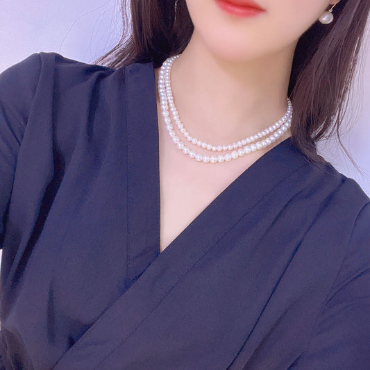 four seasons evergreen Japanese double-layer one wear more freshwater pearl necklace sweater chain