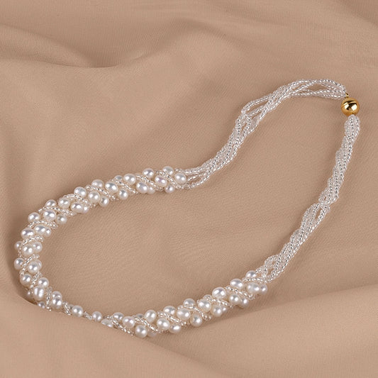 Natural freshwater pearl necklace, strong light round bead collarbone chain, women's woven elegant temperament XL127