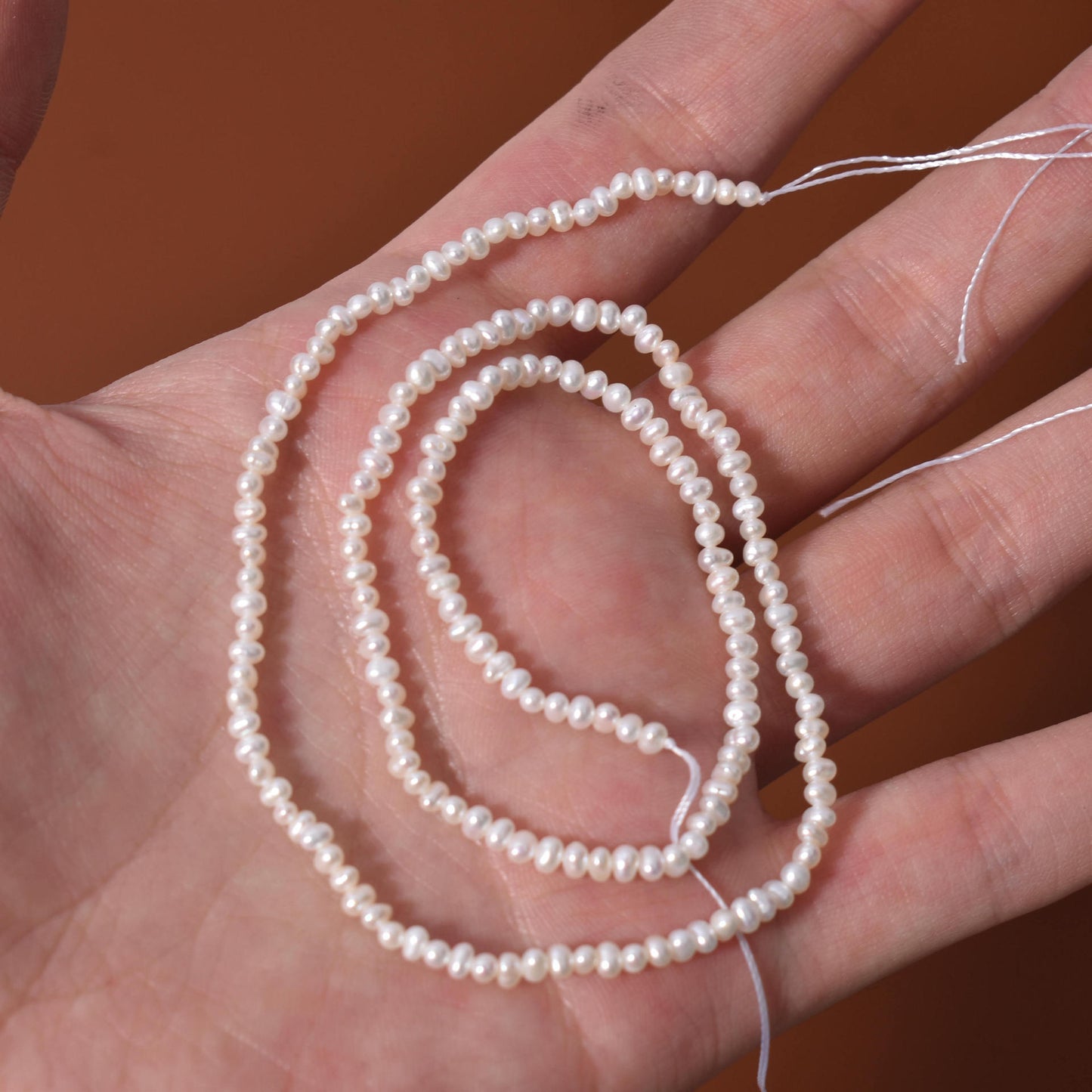 1119 strong light 2-3mm round natural freshwater pearl necklace work in progress DIY material