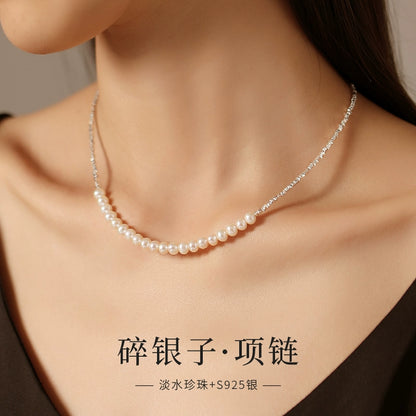 Pearl Necklace Women's Freshwater Strong Light Sterling Silver Shining Smile