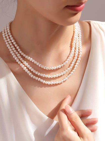 Pearl necklace women's 2025 new popular natural freshwater three-layer multi-layer sweater chain retro stacking