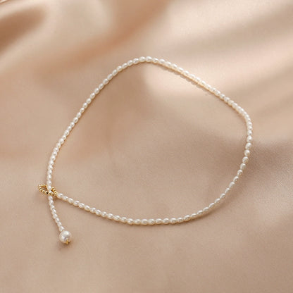 Freshwater pearl neck chain women's 14k gold bag retro simple style Internet celebrity short millet beads fairy super fairy collarbone chain