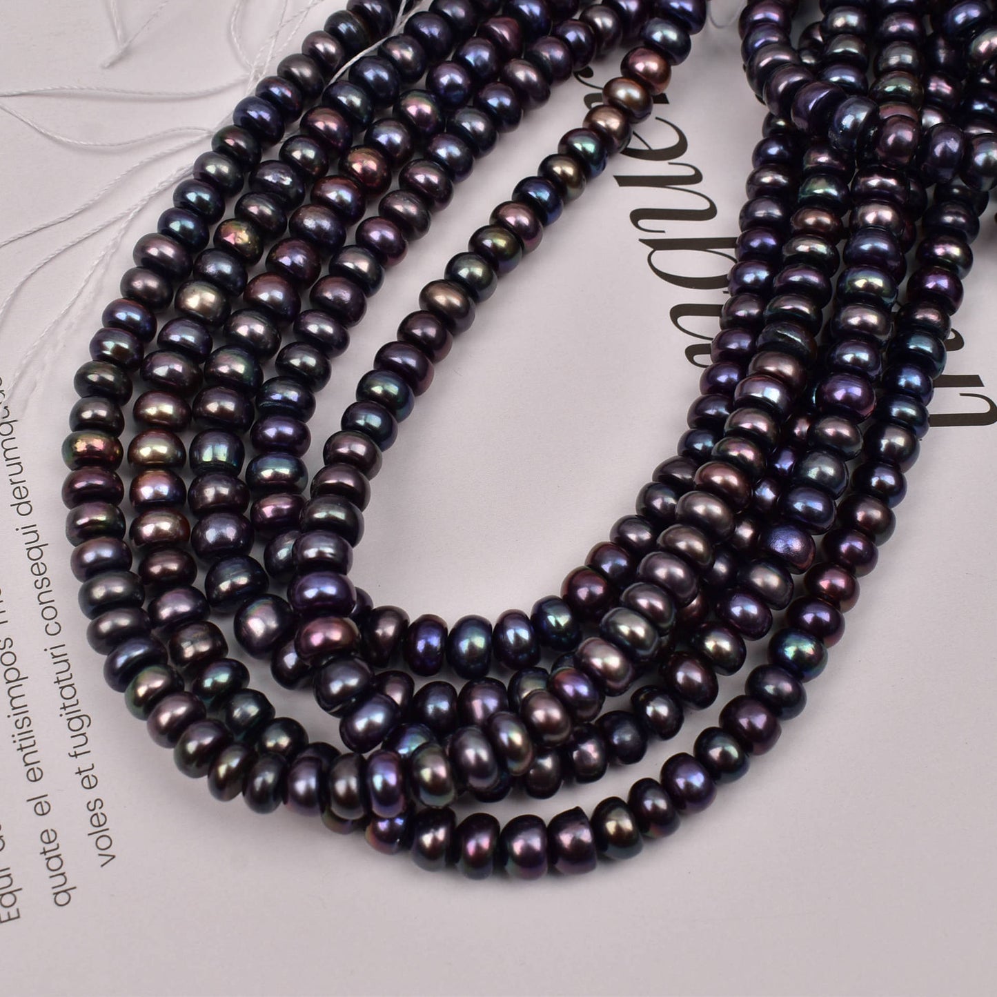 1241 Black flat beads, natural freshwater pearls work in progress diy